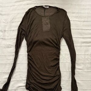 Zara Chocolate Brown Ruched Long Sleeve Blouse